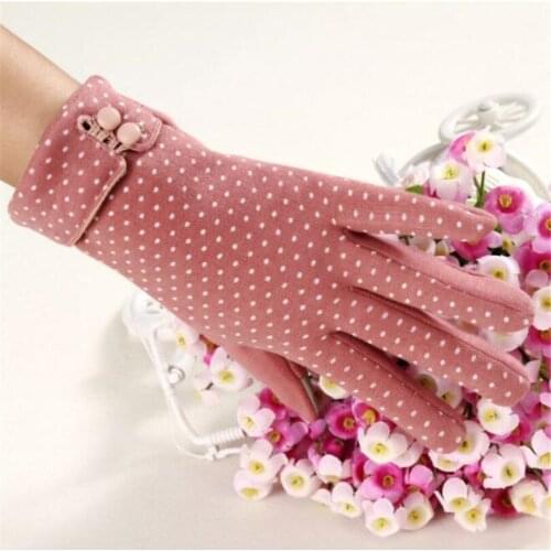 Winter Mittens Female Full Finger Gloves Dot Button Thicken Warm Cashmere Glove Lace Bow Hand Women Warmer Guantes Mujer