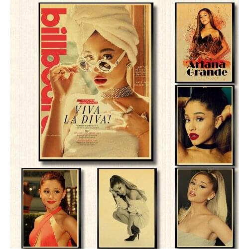 Famous American singer and actress Ariana Grande Retro Poster kraft Paper room Bar Home Art painting wall sticker