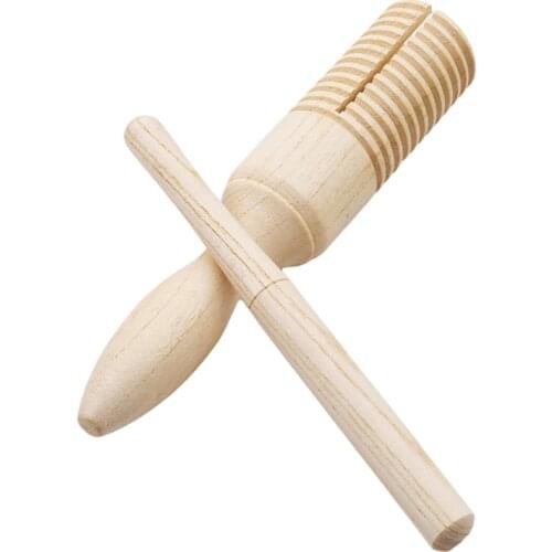 Wooden Musical Instrument For Children Kid Toys Sound Tube Small Single-threaded Ring Percussion Cylinder Croak Frog Barrel