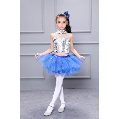 Children Ballet Dance Costumes For Girls Sequins Jazz Dance Dress Kids Modern Dance Performance Dance Girl Stage Dancewear