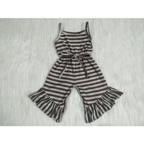New arrival striped overalls girls high quality coffee color bell-bottoms casual children sleeveless bandage clothing gxj