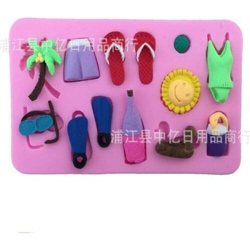 DIY Tools for Cake Decoration Lovely Beach Slippers Goggles series of Bottles Chocolate Liquid Silicone Pastry mould Pudding Ice