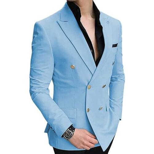 Double Breasted Suits Mens Formal Vintage Prom Slim fit Jackets Tuxedos Peak Lapels 2 Piece for Wedding Grooms (Blazer+Pants)