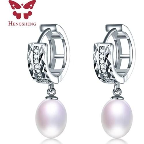 HENGSHENG High Luster 8-9mm Water Drop Natural Pearl Earrings For Women, 925 Sterling Silver Hoop Earrings Women Fine Jewelry