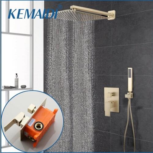 KEMAIDI Nickel Golden 12 Inch Shower Faucet Set Shower Head Wall Mounted Rainfall Shower Set W/ Hand Shower Mixer Faucet Set