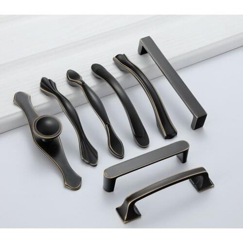 Coffee Black Long Brass Handle for Furniture Copper Modern Wardrobe Handle Black Cabinet Door Handles and Knobs Kitchen Hardware
