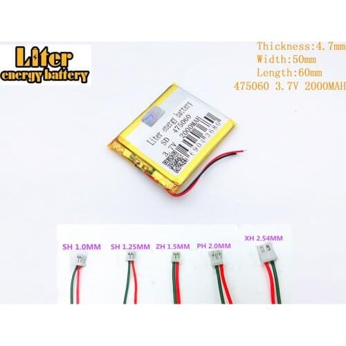 Li-polymer battery 475060 3.7v 2000mah Rechargeable Battery For 3.7V 2000MAH 475060 PLUG GPS MP4 MP5 GPS DVD polymer battery