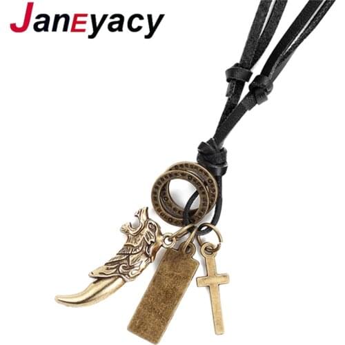 Janeyacy 2018 European and American Fashion Mens Necklace Mens Lucky Index Pendant Necklace Leather Necklace Jewelry Gift