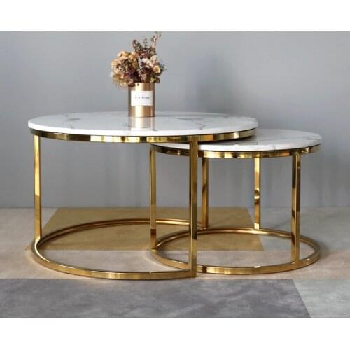 Marble tea table stainless steel modern simple tea table combination living room round table