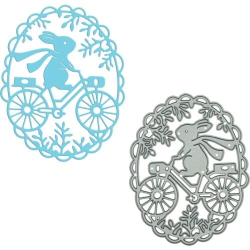Cartoon Rabbit Bunny Riding Bike Metal Cutting Dies Scrapbooking Mould Paper Craft Cutter Diary Book Card Clipart Decorating
