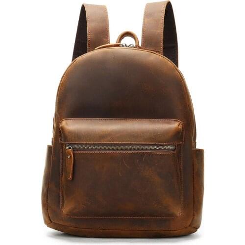 Men genuine leather backpack women real leather laptop rucksack vintage crazy horse leather girl school backpacks Female daypack