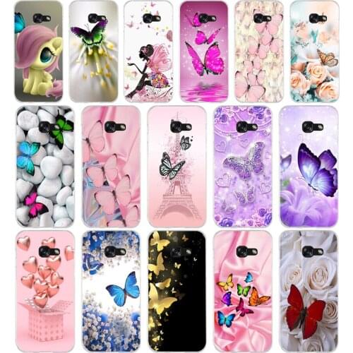 381FG Red butterfly on white roses Soft Silicone Tpu Cover phone Case for Samsung a3 2016 a5 2017 a6 plus a7 a8 2018 s6 7 8 9