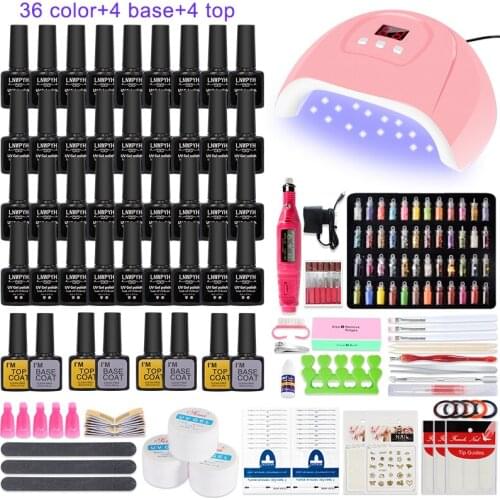 Manicure Set With 54W UV LED Nail Lamp Dryer Nail Set 20000RPM Nail drill Machine 9-36 Color UV Gel Nail Polish Kit Tools Set