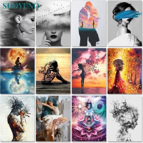 SDOYUNO Oil Paint By Numbers Kits Figure Painting By Numbers On Canvas Women Frame 60x75cm Scenery Draw Painting DIY Home Decor