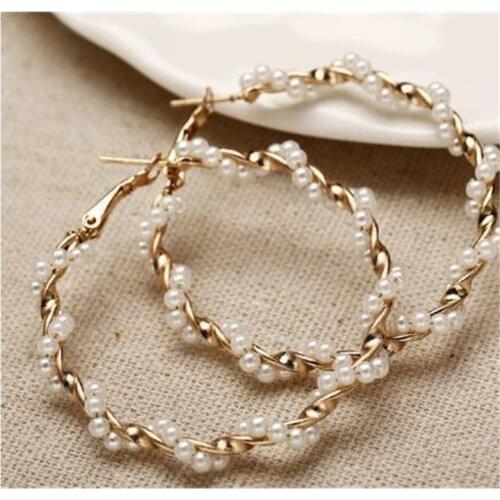 050043 hanzhishang new style winding pearl Large Circle Earrings creative simple street beat Earrings