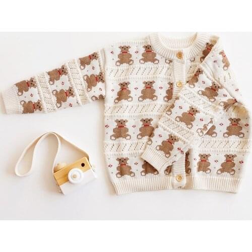2021 Autumn New Kids Sweater Bear Knitwear Girls Cardigan Long Sleeve Clothes