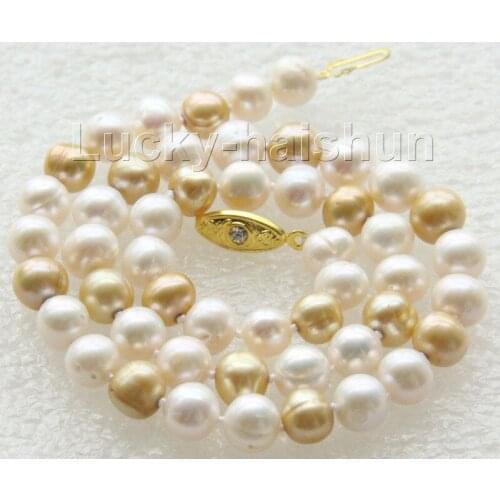 17" 8-9mm round white champagne Multicolor freshwater pearls necklace