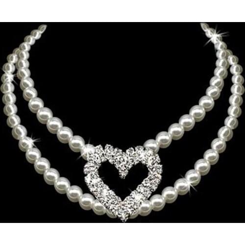 Rhinestone Heart Solid Pearl Pet Collar Accessories For Dog Cat Necklace
