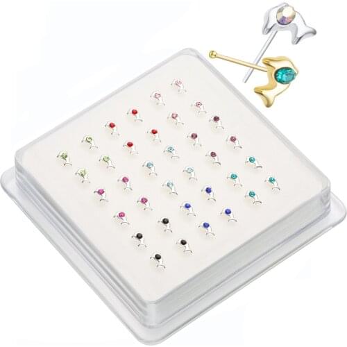 36Pcs/Lot 925 Sterling Silver Nose Piercing Nose Ring And Stud Crystal Animal Dolphin jewelry Piercing Nariz Aros Plata Mujer