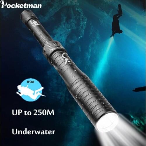 Pocketman Diving Flashlight Waterproof Dive Hand Light Diving Torch 250M Underwater Submersible Torch Scuba Diving Light Lantern