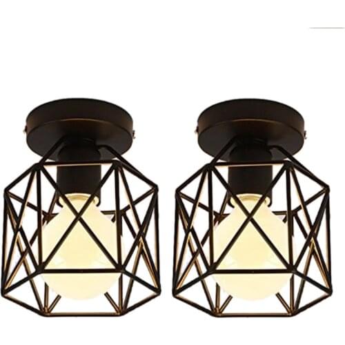 New 2 Pcs Ceiling Light Industrial Square Cage Metal Iron Retro Chandelier Suspension Light Fixture For Hallway, Entrance, Drive