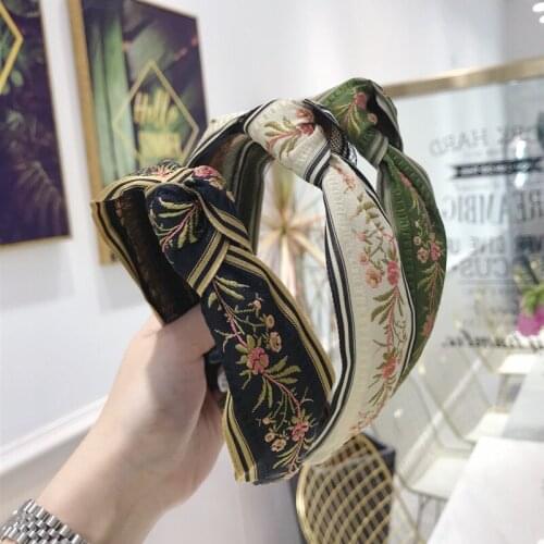 Korea Floral Embroidery Knotted Hairbands Multi Color Hair Accessories Girls Hair Band Print Headbands For Women