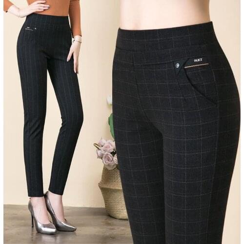 Plus Size Mothers Straight Trousers Casual Elastic High Waist Autumn Pants Women Winter Thick Velvet Warm Stripes Pants W2411