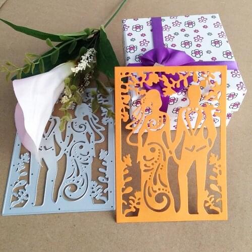 Happy newlyweds wedding picture frame decoration metal cutting die DIY scrapbook card template paper handicraft