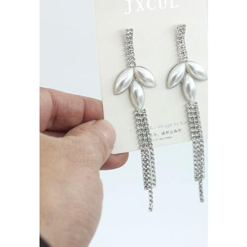 Big Full Rhinestones Pearl Tassel Earrings Women 2021 New Wedding Party Long Earings Statement Fashion Jewelry Wholesale