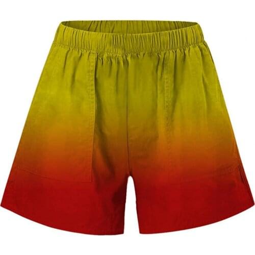 Summer Women Shorts Pockets Gradient Color High Waist Loose Short Pants for Daily Life