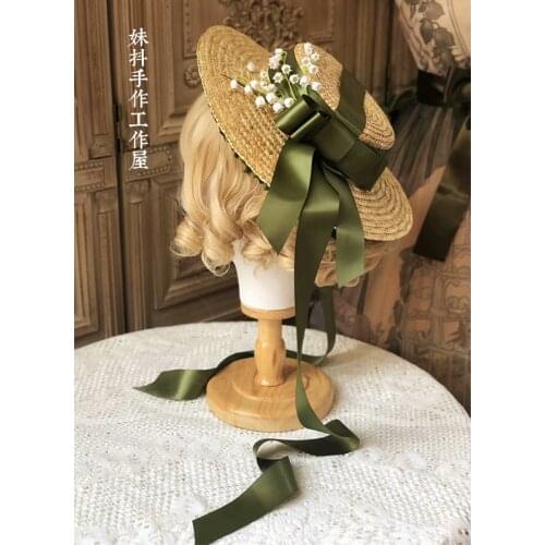 Tea Party Mori Girl Flower Bandge Bow Straw Hat Bnt Hair band Hairpin Headdress Handmade Small Things Retro Lolita Elegant Cap