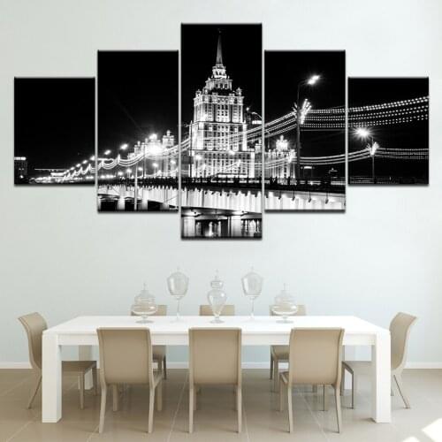 5panel Modern Canvas Prints Landscape Painting Black white bridge Large Paintings Canvas Wall Pictures for Living Room Artwork