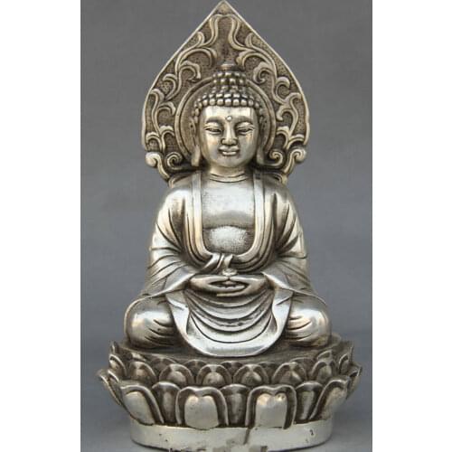 Tibet Tibetan Buddhism Silver Shakyamuni Amitabha Buddha Seat Statue decoration metal handicraft
