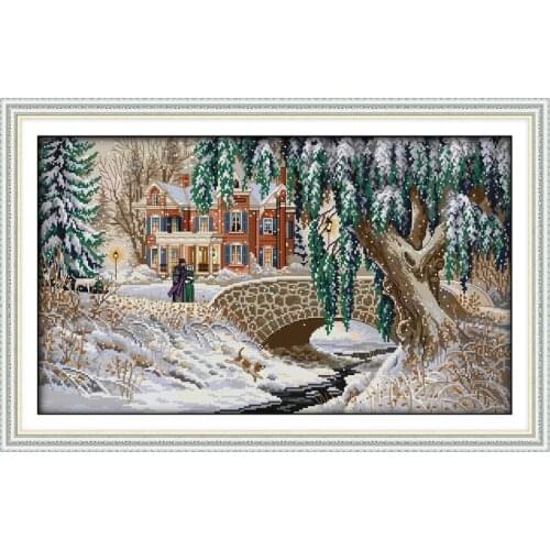 Everlasting Love Christmas Snow-covered landscape(5) Ecological Chniese Cotton Cross Stitch 11CT Stamped Printed New Store Sales