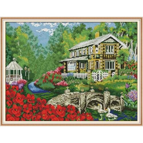 NKF Villa in Woods Counted Cross Stitch Patterns 11CT 14CT Chinese Cross Stitch Kits for Embroidery Home Decor