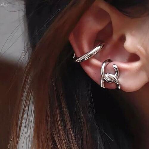 AOMU 2019 New Trendy Personality Distortion Irregular Metal Stud Earrings for Women Girls Party Jewelry No Piercing 2PCS/SET