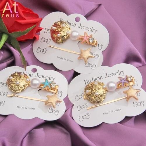 2019 New Fashion Imitation Pearl Barrettes Starfish Hair Grip Shell Hairpin Hair Clip Hair Accessories for Women Girl Wedding