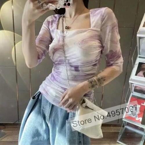 Ladies Stylish Long Sleeve Square Neck Printed Top