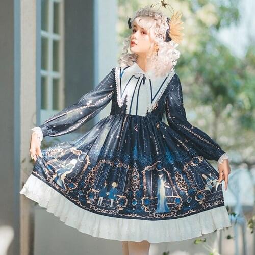 Fashion Daily Lolita Dress Girls Sweet Lolita Dress Gothic Lolita Dress Women Long Sleeve Kawaii Clothing Cosplay Lolita SL4121