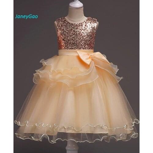 JaneyGao Flower Girl Dresses For Wedding Party With Bow Ruffles 2019 Summer New Girl Formal Dress Little Girl Gown Princess