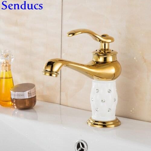 Senducs Gold Bathroom Mixer Tap with Quality Brass Bathroom Basin Sink Mixer Tap Newly Design Diamond Gold Bath Basin Faucet