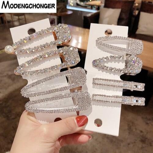 1PCS Pearl Hair Clip Snap Hair Barrette Stick Hairpins Pearl Rhinestones For Girls New Fashion Women Hair Styling Accessories