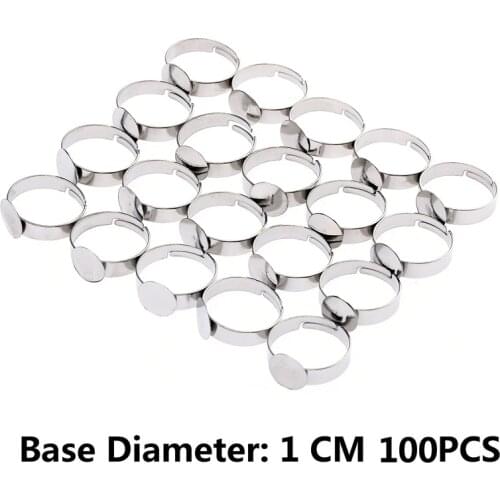 100Pcs Silver Plated Adjustable Rings Bases Blank Craft Jewelry Findings DIY Ring Flat Pad Diameter 10mm Hand Sewing Finger Ring