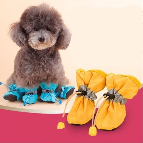 4pcs/set Waterproof Pet Dog Shoes Anti-slip Rain Snow Boots Warm Dog Shoe Cover Four Sections Of Pet Shoes
