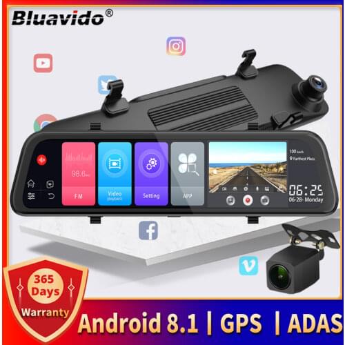 Bluavido 4G Android 8.1 Car DVR Camera GPS 12" Rear View Mirror 2G RAM Dash Cam HD 1080P Video Recorder ADAS Parking Monitoring