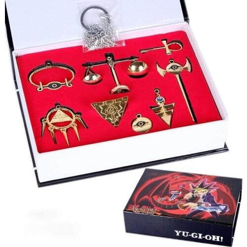 8pcs/set Duel Monsters Metal Keychain Yugioh Millenium Cosplay Props Yugi Muto Keyring Fashion Pendant Jewelry Gifts
