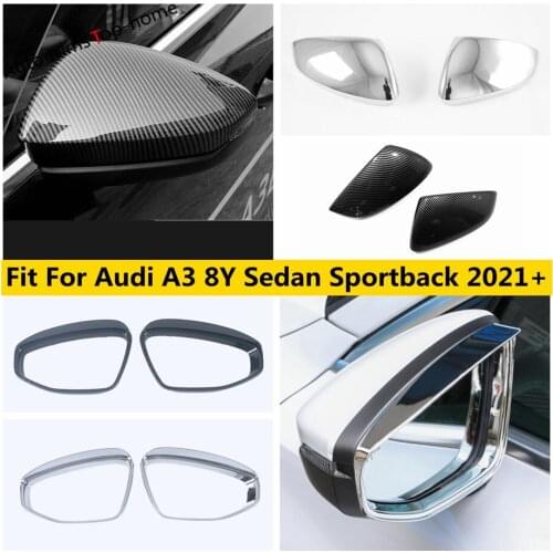 Car Rear View Mirror Rain Eyebrow Shade Guard Visor / Caps ABS Carbon Fiber Look Cover Trim For Audi A3 8Y Sedan Sportback 2021