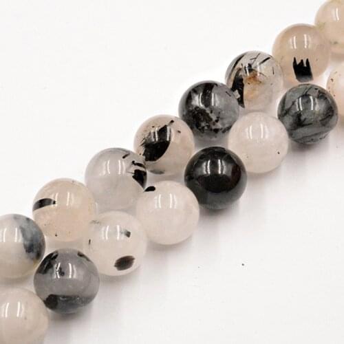 Free Shipping Black Rutilated Quartz DIY Stone Diy Beads Round Wholesale Natural Stone Beads for Jewelry Making 4-14mm