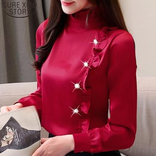 Blusas Mujer De Moda 2021 Autumn Fashion Shirts Female Chiffon Long Sleeve Women Blouses Solid Ruffle Stand Ladies Tops 7127 50