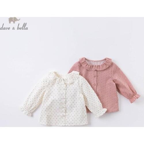 DB16150 dave bella autumn baby girls dots print button shirts infant toddler tops children high quality clothes